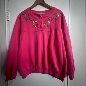 VTG Bon Worth Pink Embroidered Sweatshirt - Size Large Petite